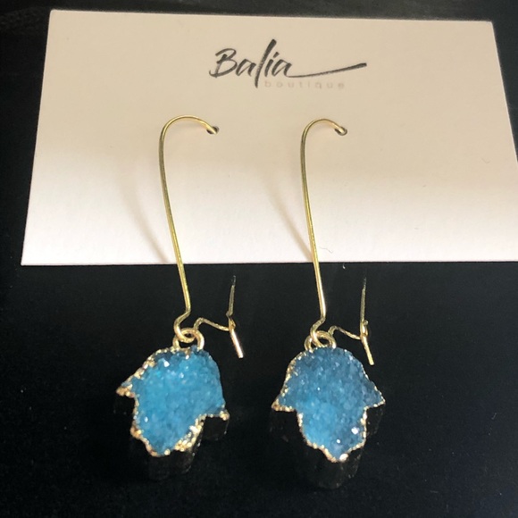 New Handmade Druzy Hamsa Hand Drop Earrings - Picture 7 of 10